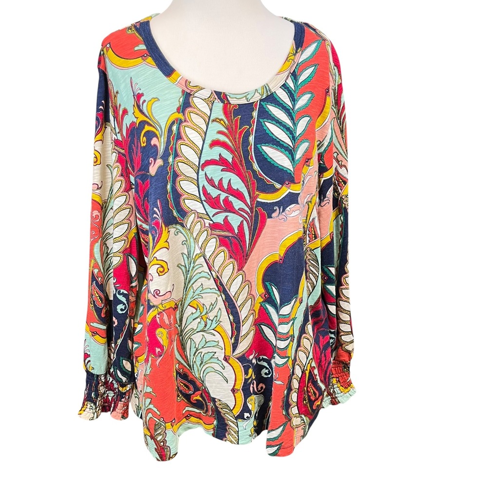 Chico's Womens Boho Multicolor Paisley Print Scoop Neck‎ Long Sleeve Blouse XL/3